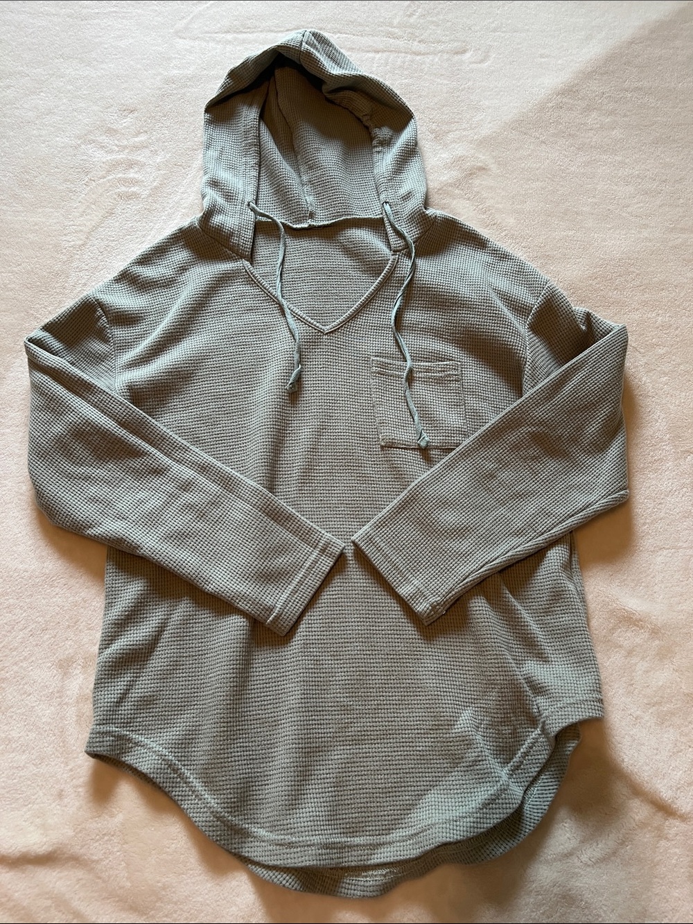 SHEIN Women’s Hooded Waffle Knit Pullover - Sage Green